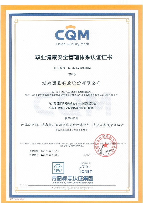 湖南尊龙凯时人生就博官方网站职业健康安全管理体系认证证书